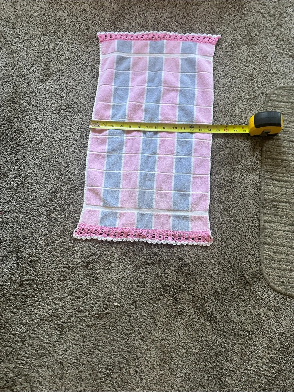 Pink and Gray Check Crochet-Trim Hand Towel